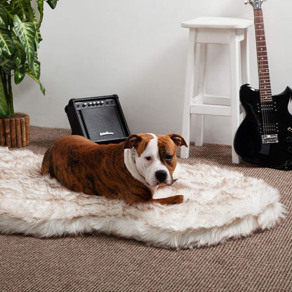 IHAPPYDOG Luxury Faux Fur Orthopedic Dog Bed, Memory Foam Dog Bed for Small, Medium, Large and XL Pets, Fluffy Pet Bed with Waterproof and Washable Cover (White w/Brown Tips, 50"x30")