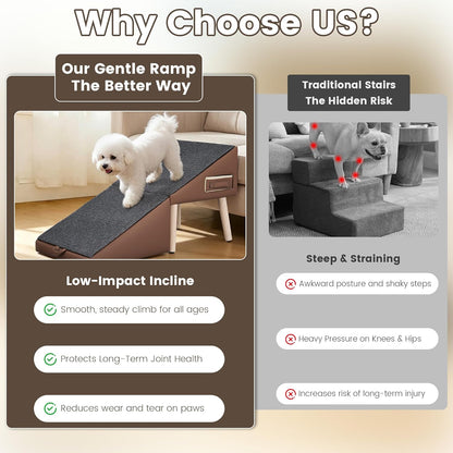 Dog Ramp for Couch and Bed, 17" H Stairs for Small to Medium Dogs and Cats Foldable Steps for Pets to Get on High Bed, Non-Slip Sturdy Ottoman Ramp with Storage Drawer, Brown