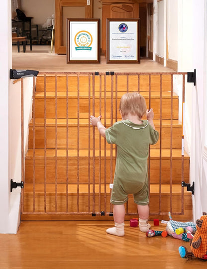 Babelio Baby Gate for Stairs, Kitchen & Doorways, 26-43" W 28" H No Bottom Bar| Easy Installation| One-Handed Operation| Auto-Close| Hardware Mount (Drill Needed) Safety Dog/Pet Gate Indoor (White)