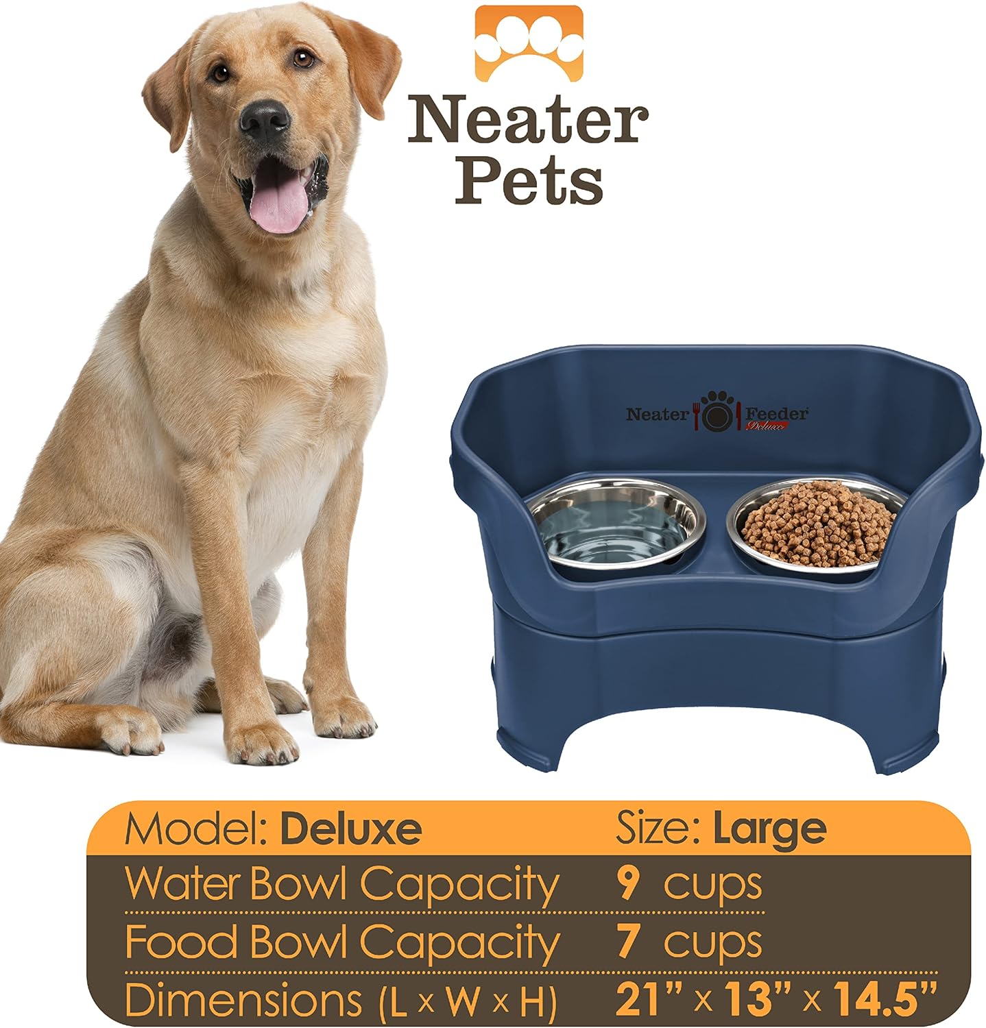 Neater Pet Brands Neater Feeder Deluxe Mess Proof Dog Bowls Elevated for Large Dogs Over 40 lbs, Made in USA, No Spill Raised Dog Food Bowl Stand Feeding Station, Food and Water Bowl Set, Black