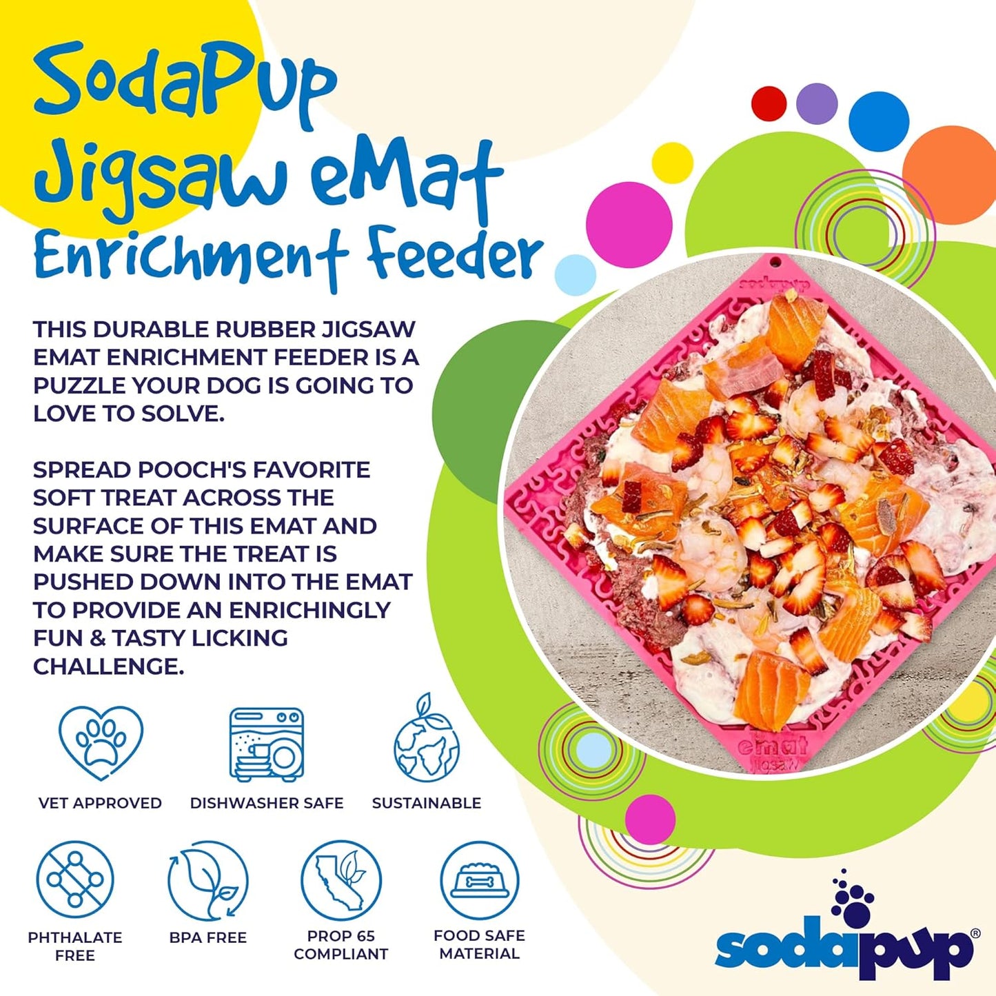 SodaPup Flower Power eMat – Durable Lick Mat Feeder Made in USA from Non-Toxic, Pet-Safe, Food Safe Rubber for Mental Stimulation, Avoiding Overfeeding, Fresh Breath, Digestive Health, & More