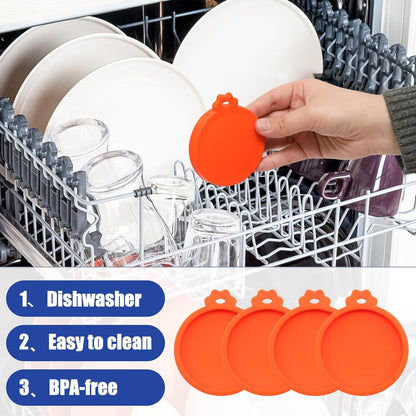 PINE & LINEN 4 Pcs 2.5inch Durable Pet Can Lids, Silicone Small Pet Can Covers Waterproof Cat Food Cans Lids for 3 oz Cat Food Cans（Yellow+Red+Pink+Blue）