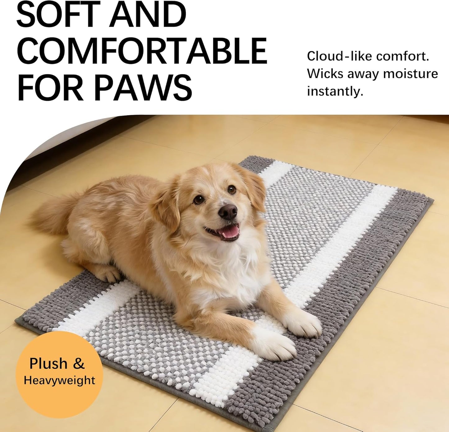 Dog Door Mat for Muddy Paws - Absorbent Quick-Dry Non-Slip Washable Chenille Pet Rug, Indoor Entryway Mat for Front Door & Crate (Brown, 24" L*16" W)