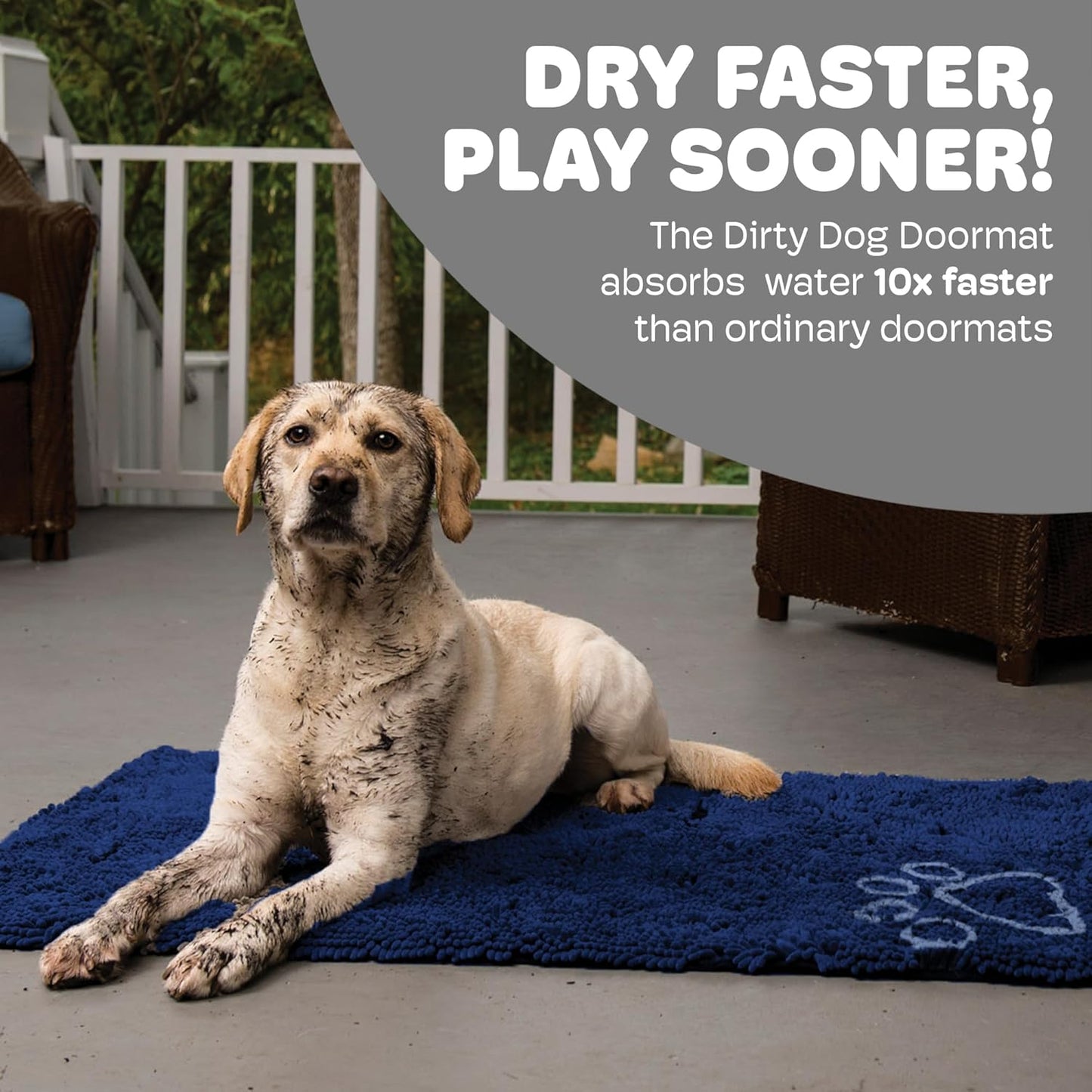 Dog Gone Smart Dirty Dog Doormat - Fast Drying Rug with Super Gripper Backing for Clean Floors - Super Absorbent and Machine Washable Mat for Muddy Paws - Grey