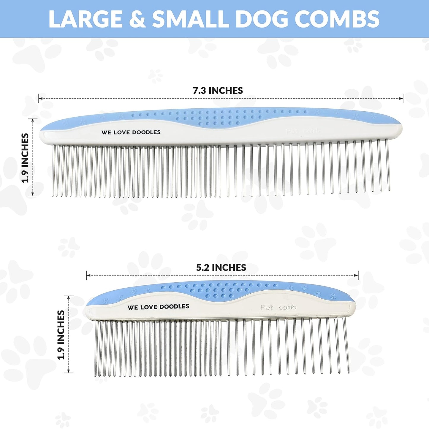 Metal Dog Combs for Grooming Matting, Doodle Brush, Dematting Pet Comb, Grooming Tools, Detangler Brush, Dematting Tools for Dogs, 2 Pack