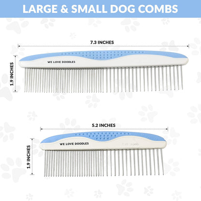 Metal Dog Combs for Grooming Matting, Doodle Brush, Dematting Pet Comb, Grooming Tools, Detangler Brush, Dematting Tools for Dogs, 2 Pack
