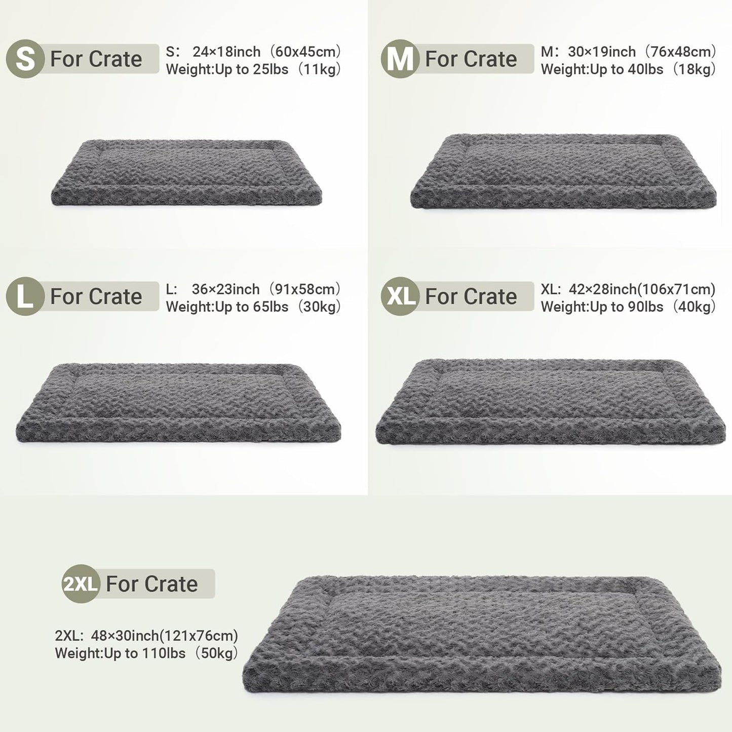 Washable Dog Bed Mat Ultra Soft Dog Crate Pad Comfy Fluffy Pet Kennel Beds Sleeping Mattress for Large Jumbo Medium Small Dogs, 36 x 23 Inch, Gray