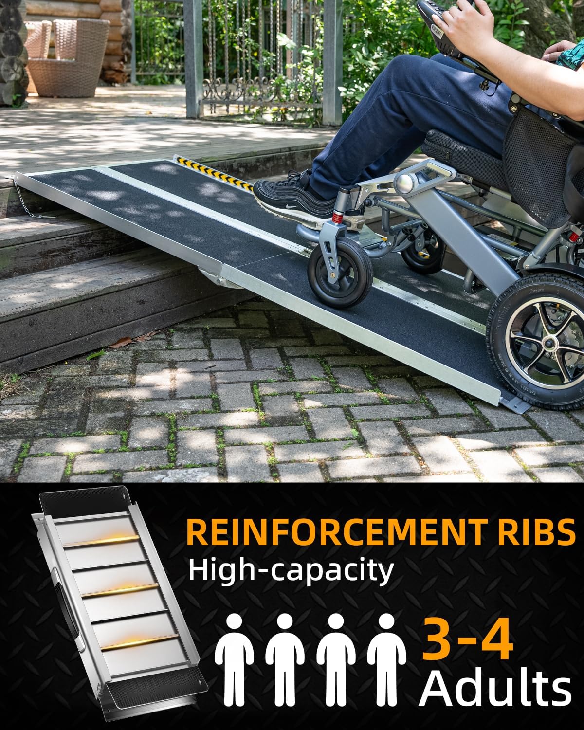 VNN Portable Wheelchair Ramp 4FT, Non-Slip Aluminum Ramps for Wheelchairs for Home, Handicap Wheelchair Ramps for Home Steps, Aluminum Loading Dock Plates, Doorways, Black