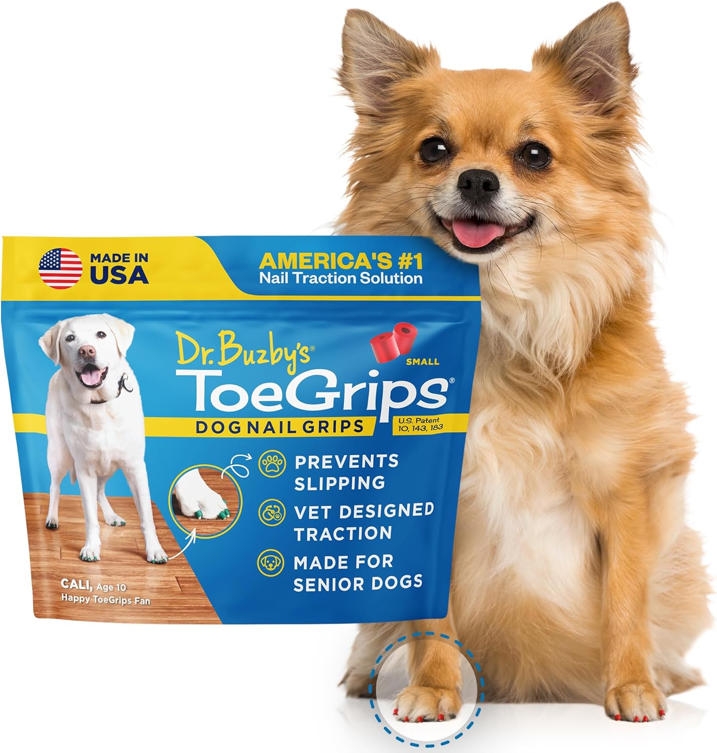 Dr Buzby's Large ToeGrips for Dogs - Instant Traction on Wood/Hardwood Floors - Anti Slip Relief - Grippers for Senior Dogs - Stop Sliding Instantly - Rubber Nails for Paws - 1 Pack (20 Grips)