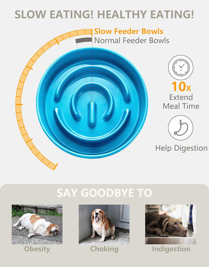 Ceramic Slow Feeder Dog Bowls, 2.0 Cups Slow Feeder for Medium Dogs, Puzzle Maze Bowl to Slow Down Eating, 30oz, 8in, White