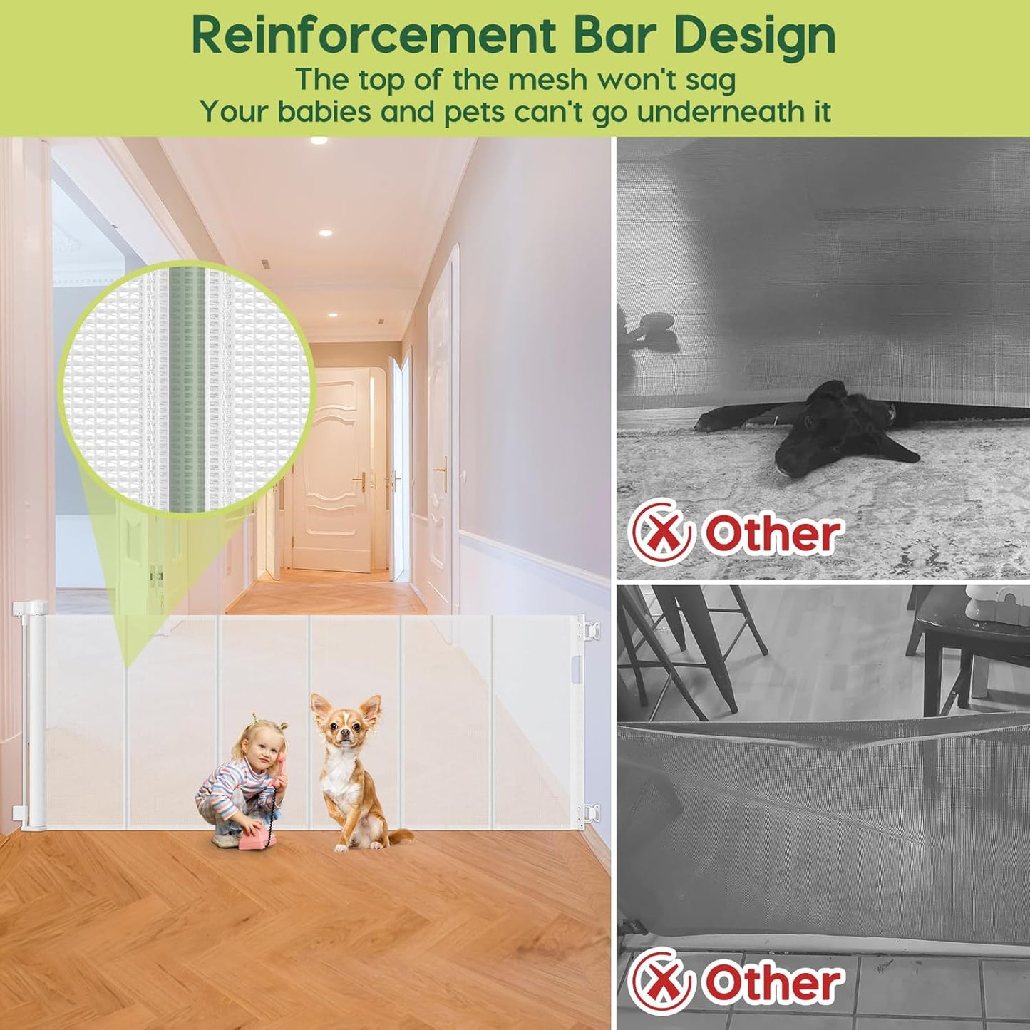 Reinforced 80 Inch Retractable Baby Gate Extra Wide Baby Gate for Wide Openings, Indoor/Outdoor Retractable Dog Gate for Doorway, Mesh Dog Gate Indoor Prevent Babies/Pets from Crawling Under, Black