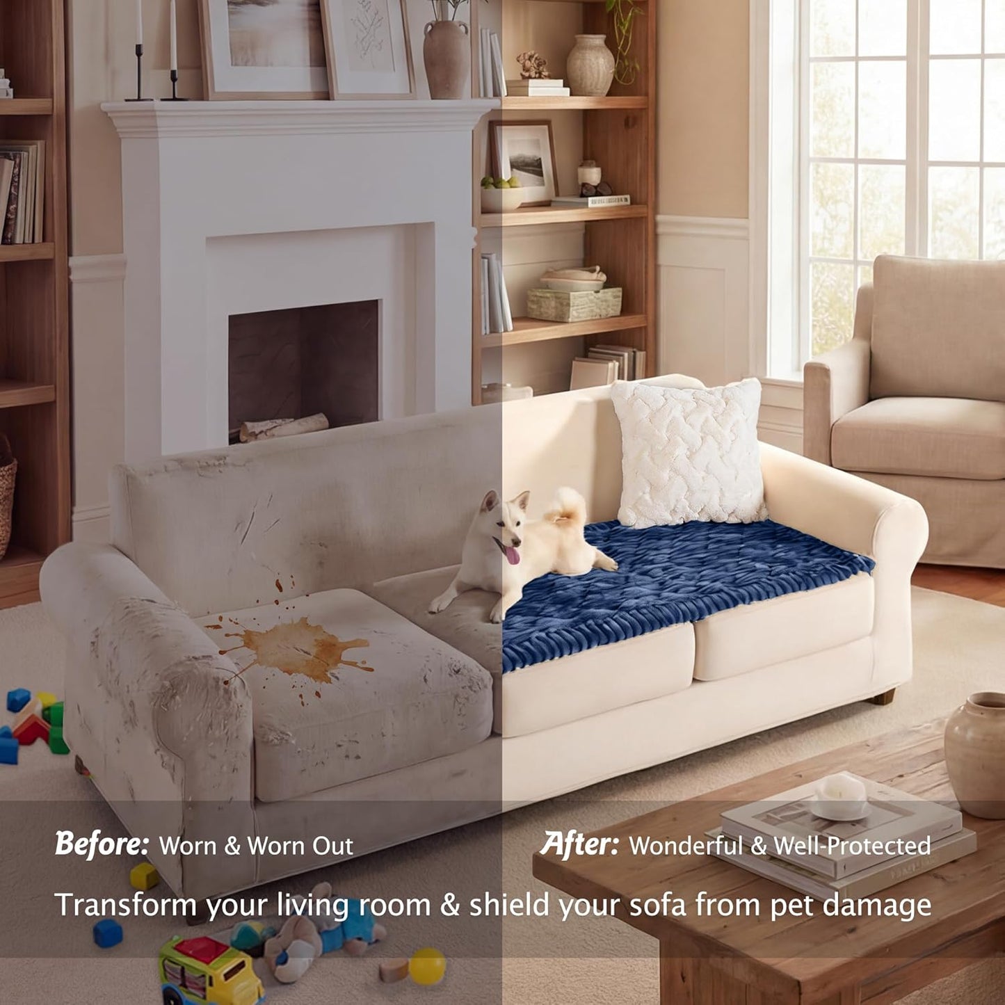 PuTian 100% Waterproof Fuzzy Couch Cover for Dogs Washable Non-Slip Furniture Cover Pet Friendly Dog Mat for Couches and Sofas White 27.6''x59'' 70cmx150cm