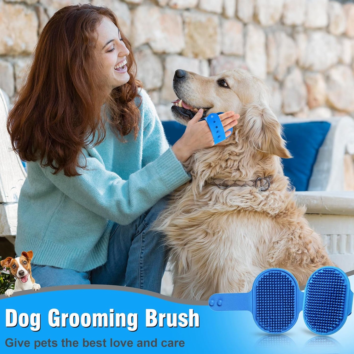 High-Density Silicone Pet Grooming Gloves with Enhanced Five Finger Design for Bathing, Massaging Dogs and Cats (Blue)