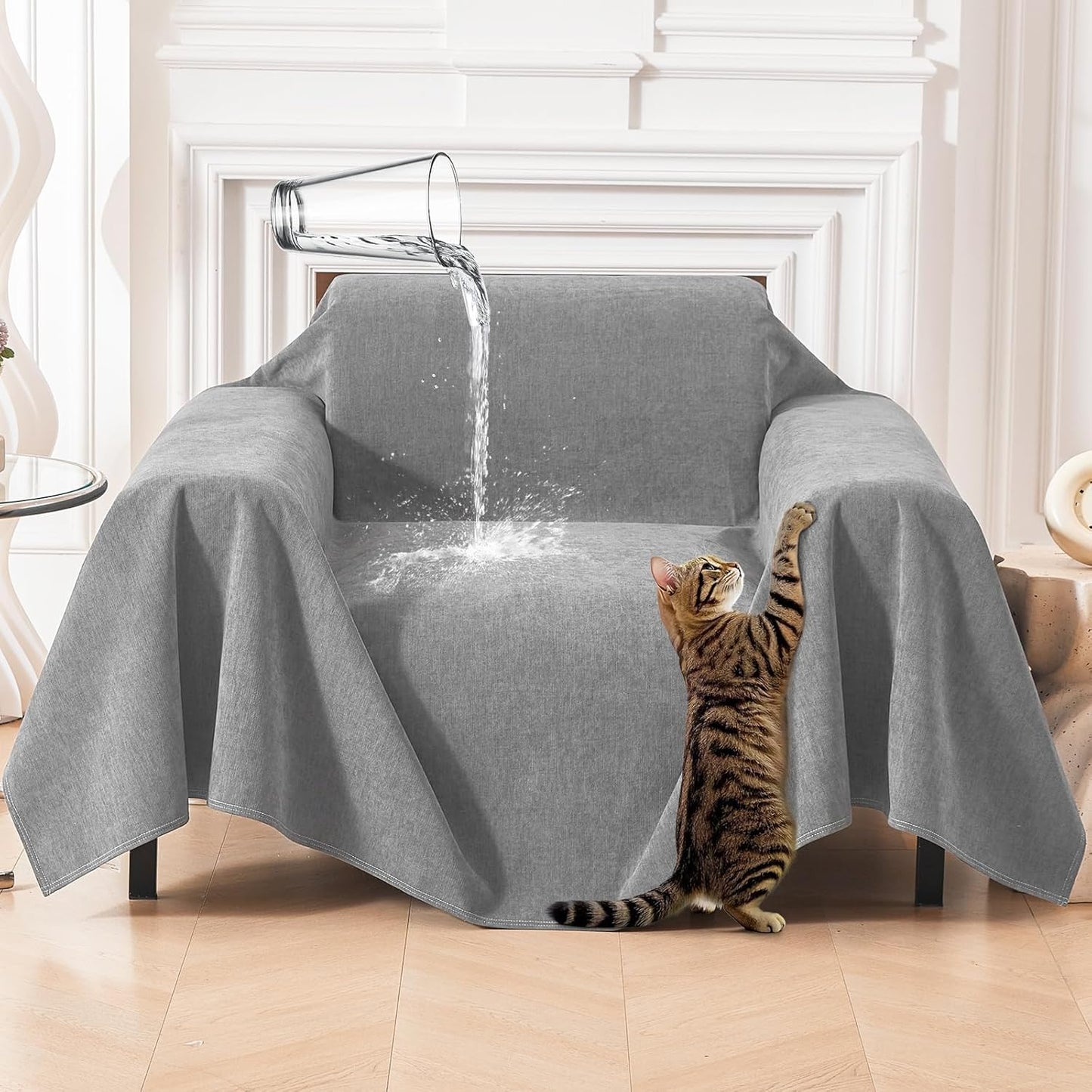 Deep Dream Cat-Scratch Resistant Couch Cover, Waterproof Sofa Cover for 3 Cushion Couch Washable, Pet Friendly Couch Protectors Anti Slip Thickened Love Seat Slipcovers for Pets, 71" x 118", Dark Grey