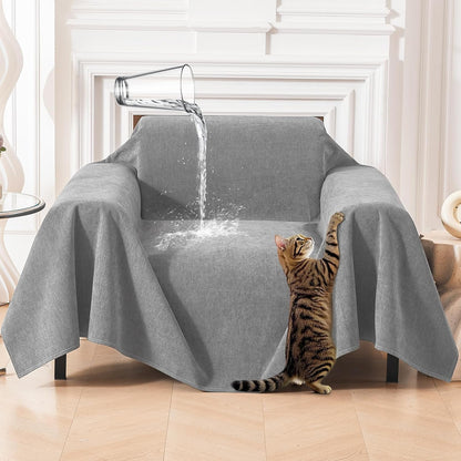 Deep Dream Cat-Scratch Resistant Couch Cover, Waterproof Sofa Cover for 3 Cushion Couch Washable, Pet Friendly Couch Protectors Anti Slip Thickened Love Seat Slipcovers for Pets, 71" x 118", Dark Grey