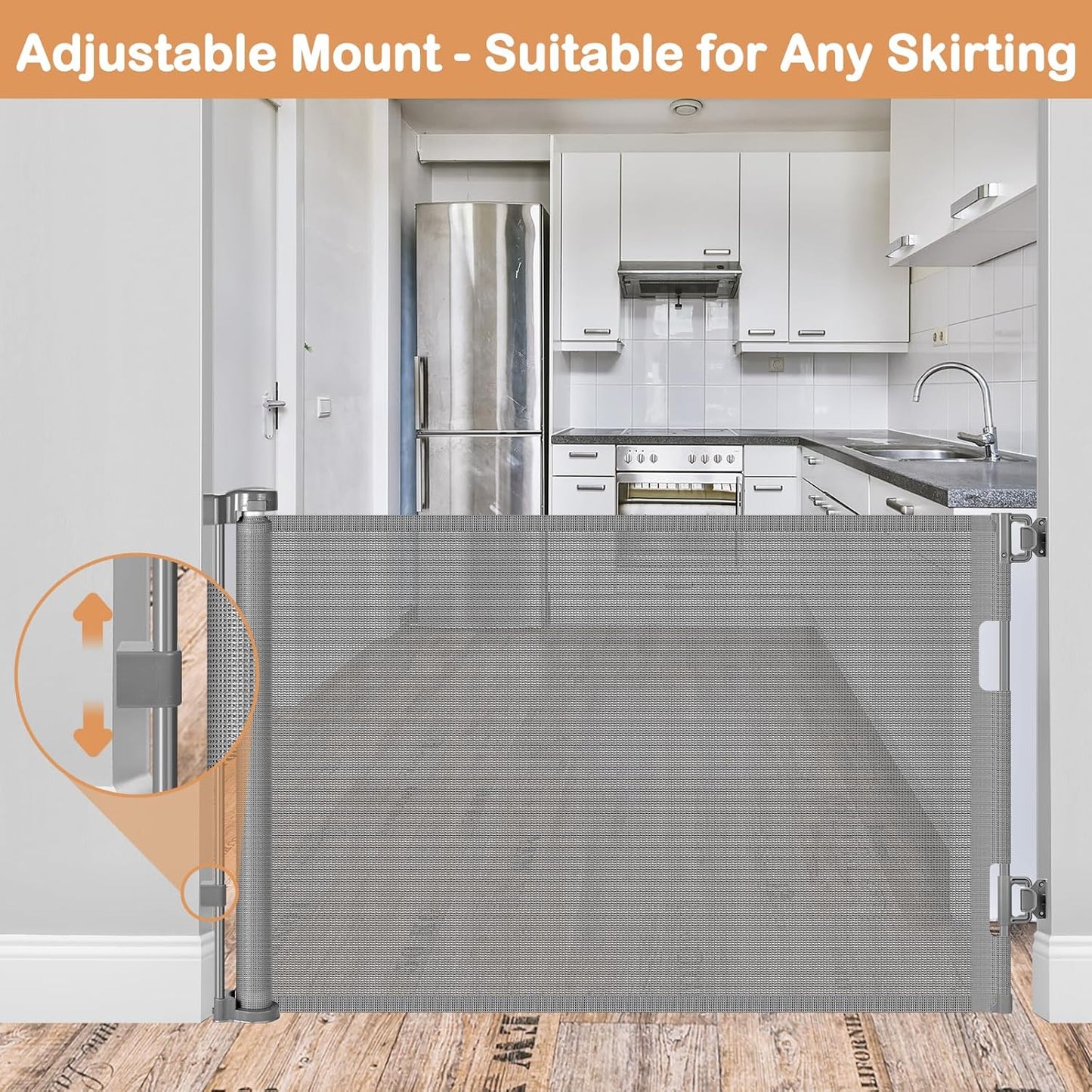 Retractable Dog Gate for The House 33" Tall X 55" Wide Mesh Baby Gate Retractable Baby Gates for Doorways Scratch-Resistant Outdoor Dog Gates Indoor Prevent Kids or Pets from Crawling Under, Gray