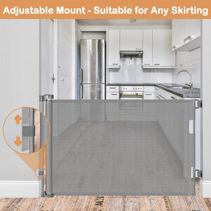 Retractable Dog Gate for The House 33" Tall X 55" Wide Mesh Baby Gate Retractable Baby Gates for Doorways Scratch-Resistant Outdoor Dog Gates Indoor Prevent Kids or Pets from Crawling Under, Gray