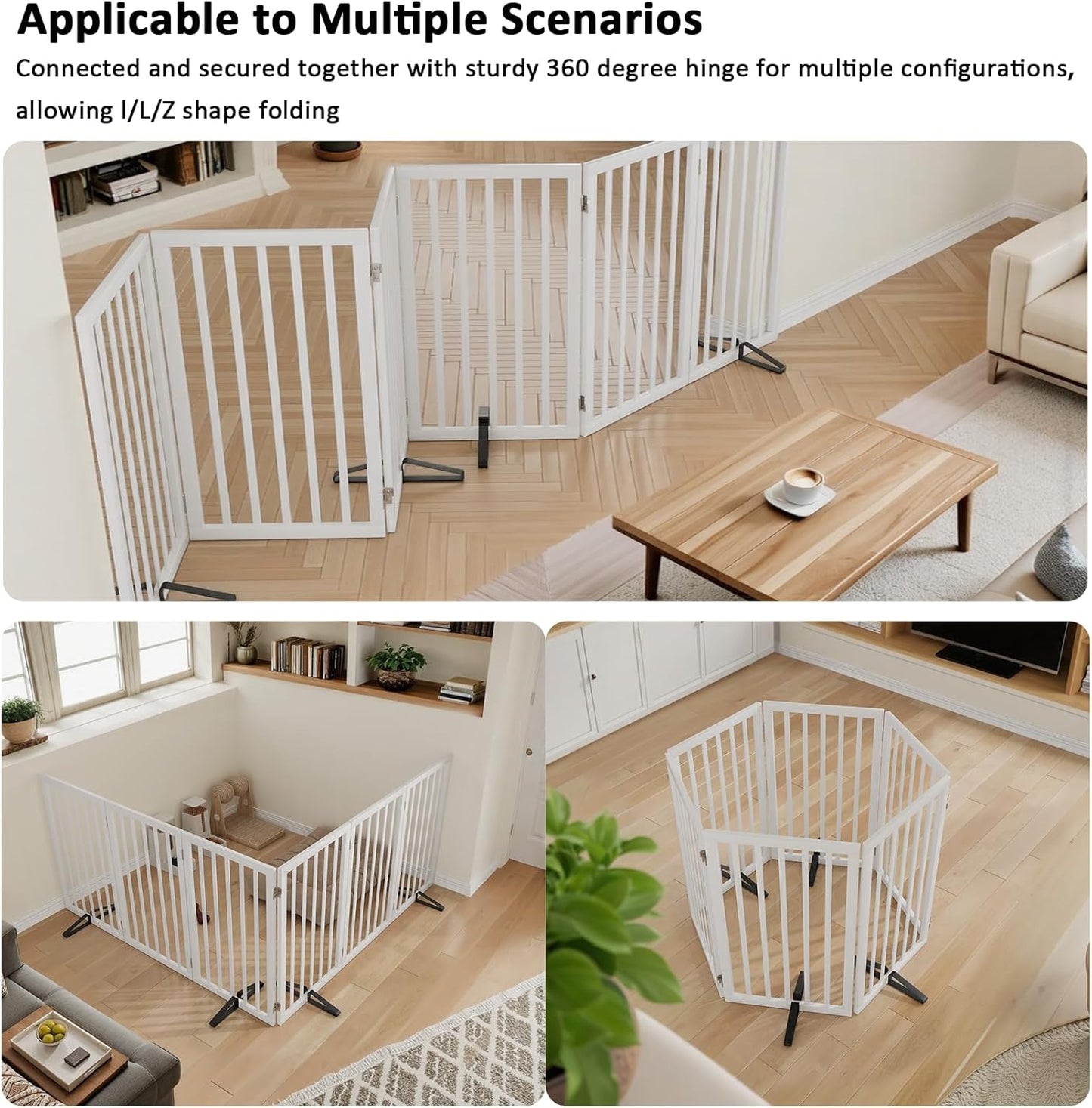 Dog Gate 32" Tall Foldable Dog Gate for Doorways Freestanding Pet Gate for Dogs Indoor (Walnut, 3 Panel)