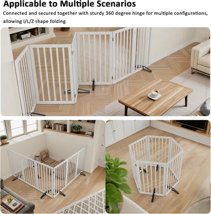 Dog Gate 32" Tall Foldable Dog Gate for Doorways Freestanding Pet Gate for Dogs Indoor (Walnut, 3 Panel)