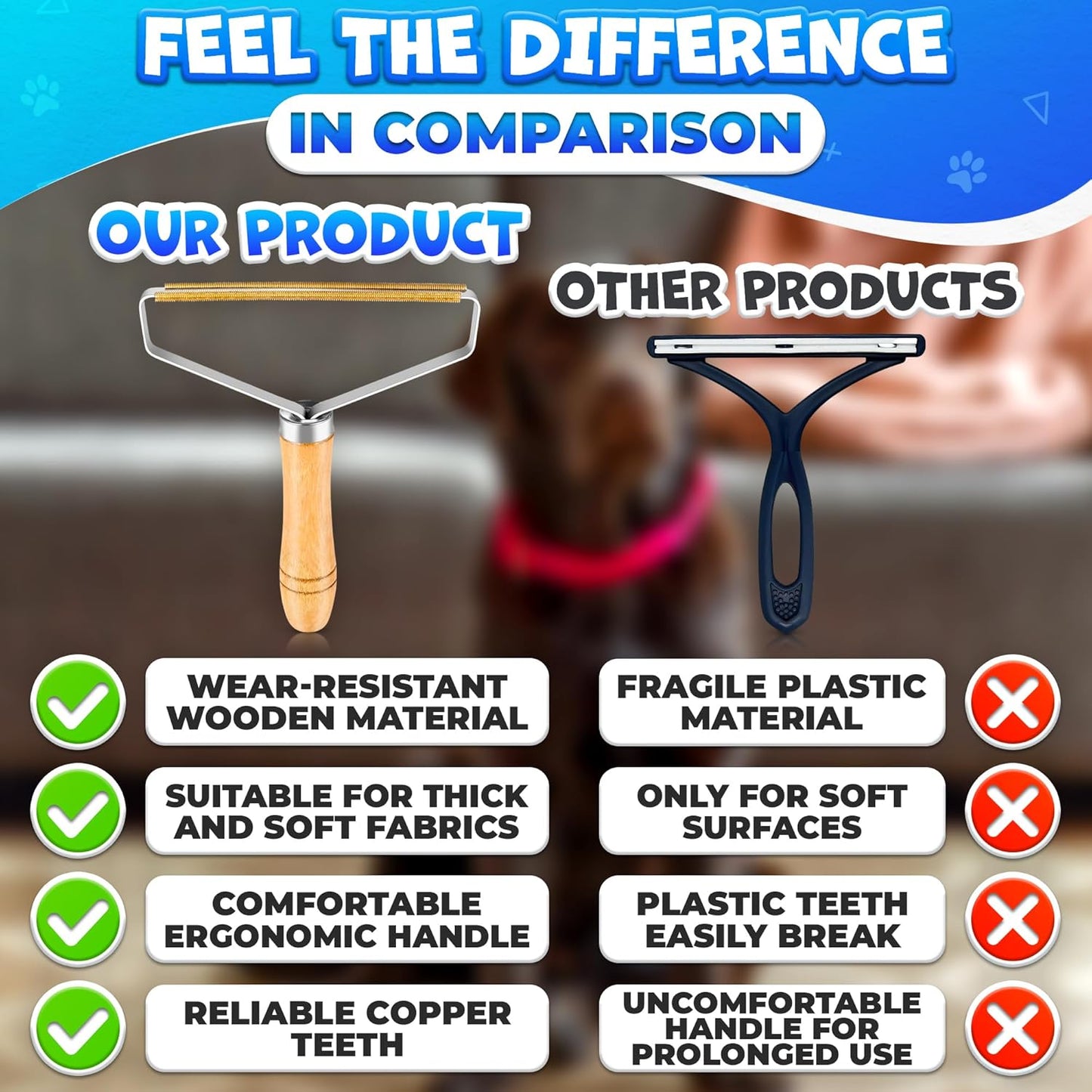 Pet Hair Removers 2 Pack Reusable Metal Lint Remover Tool – Durable Pet Hair Remover Tool with Wooden Handle | Portable Fabric Shaver Fuzz Cleaner for Clothes, Carpet & Furniture, Couch
