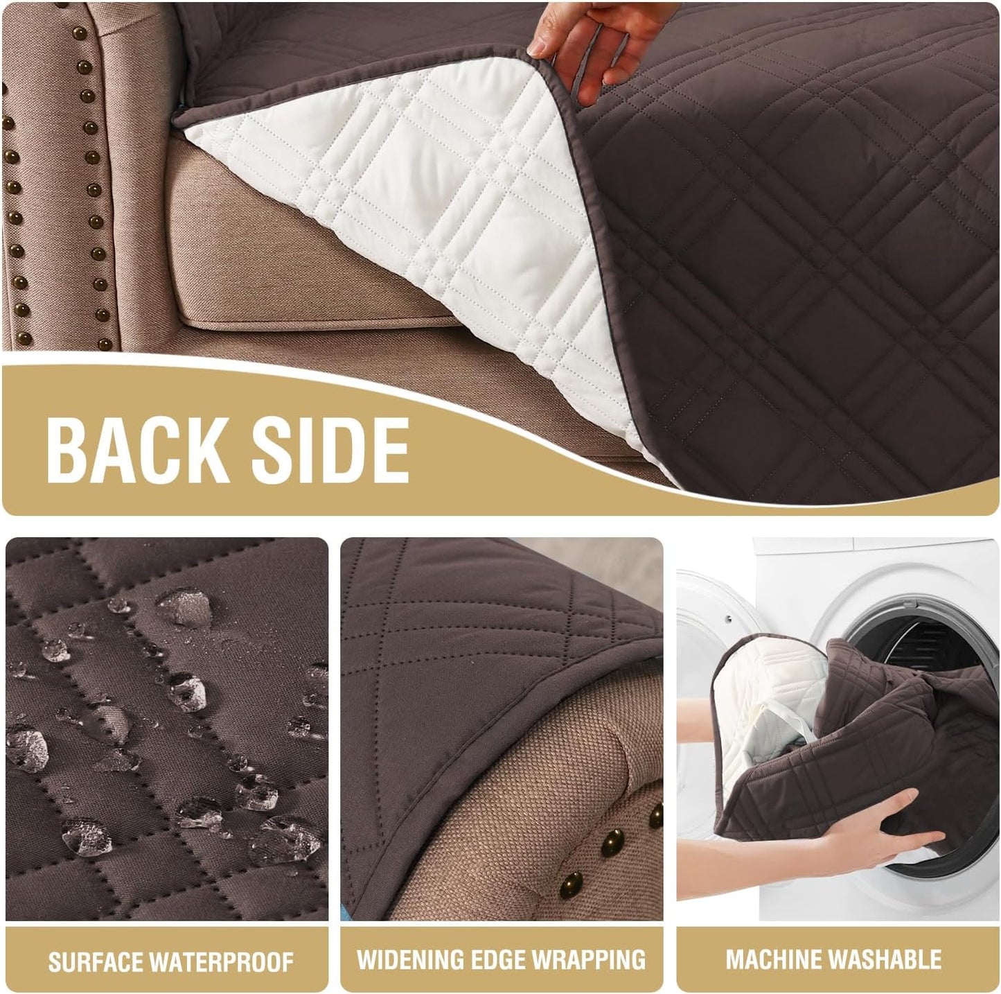 H.VERSAILTEX 100% Waterproof Slipcovers for Couches and Sofas Modern Pet Couch Cover Thick Soft Furniture Protector with Elastic Straps(Sofa, Lily Pad/Beige)