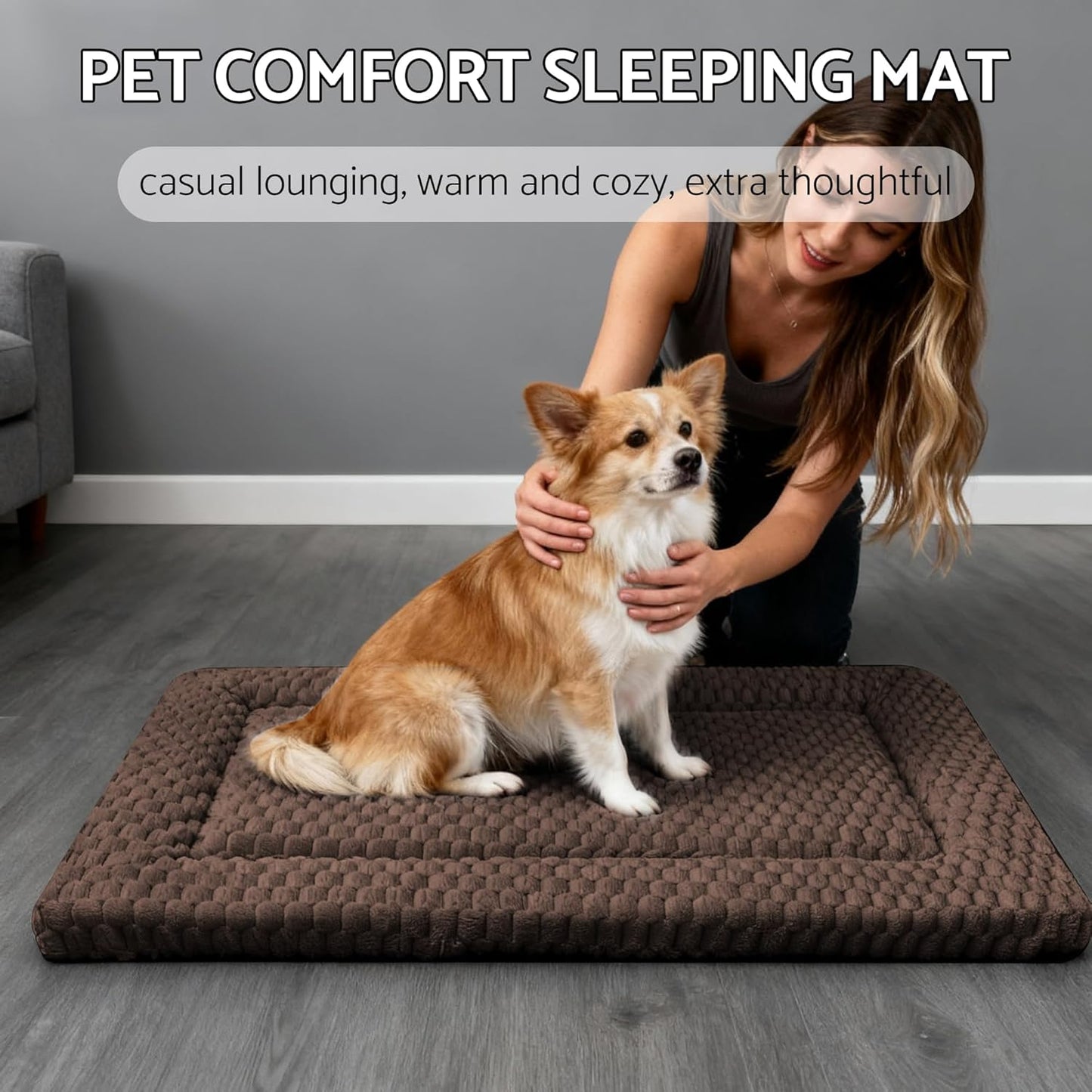 Dog Bed Mat, Reversible Crate Pad & Cute Dog Bed - Machine Washable Kennel Mat with Ultra Soft for Small Dogs (Cool/Warm), 24" x 18", Grey&Star