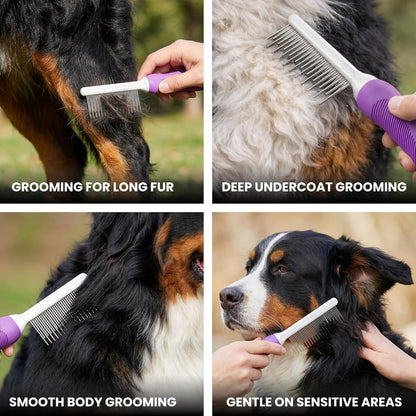 Poodle Dematting Fur Rake Comb Brush for Dogs and Cats - Long 2.5" Steel Safety Blades Metal Comb for Detangling Matted or Knotted Undercoat Hair (Orange)