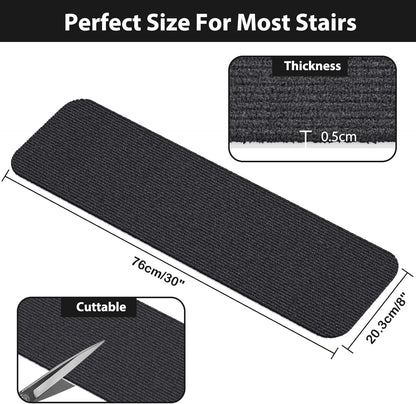 Fixmend Stair Treads Non Slip for Wooden Steps, 8" X 30" (15-Pack) Stair Runner Carpet Treads Indoor with Reusable Adhesive, Stairslide Carpets Rugs Safety Mats for Elders, Kids & Dogs, Dark Grey Leaf