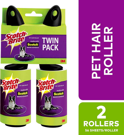 Scotch-Brite Pet Hair & Lint Roller, Twin Pack, Works Great On Pet Hair, 2 Rollers, 56 Sheets Per Roller