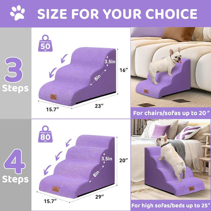 Zerbuger Dog Ramp and Stair for Bed 16" H-20 H,3-Step Cat Stair for Sofa and Chair,4-Step Dog Ramp for High Bed and Window,Durable Nonslip Fabric Cover for Indoor (Coffee-16 H, Pet Friendly, 3)