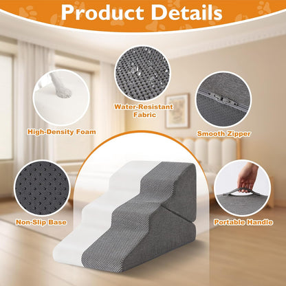 Dog Stairs for Bed 23’’ H, 5-Step Dog Steps for High Bed, Foldable Pet Stairs for Small Dogs and Cats to Get on Beds, Couch, Non-Slip Balanced Pet Steps and Ramp with Waterproof Cover, Grey