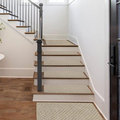 PURE ERA Bullnose Carpet Stair Treads Set Tape Free Non-Slip Indoor Stair Protectors Pet Friendly Rugs Covers Soft Skid Resistant Washable Reusable 9.5" x 30"(14 Pieces,Cream Gray)