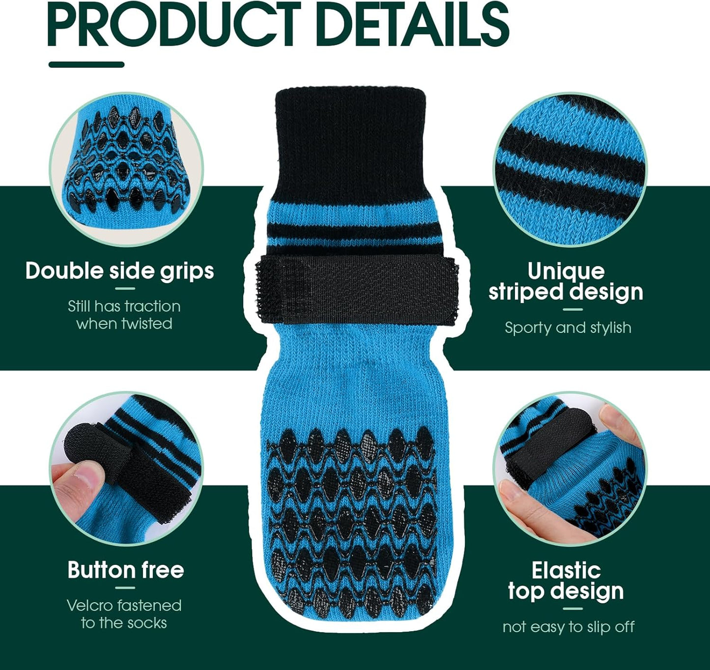 Kuoser Non Slip Dog Socks for Hardwood Floors, 4Pack Anti-Slip Dog Grippy Socks to Prevent Licking Paws, Dogs Booties Paw Protectors with Double-Sided Traction for Small Medium Large Senior Dogs, XS