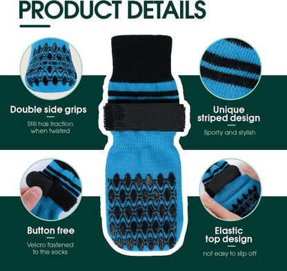 Kuoser Non Slip Dog Socks for Hardwood Floors, 4Pack Anti-Slip Dog Grippy Socks to Prevent Licking Paws, Dogs Booties Paw Protectors with Double-Sided Traction for Small Medium Large Senior Dogs, XS
