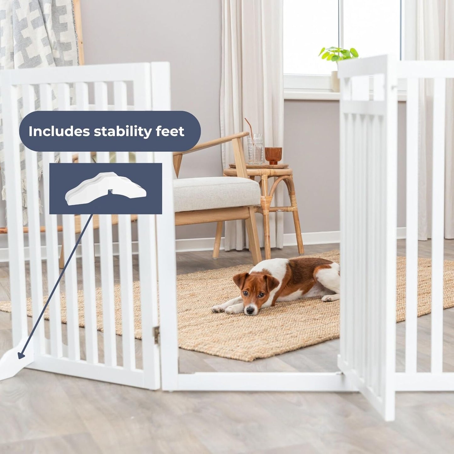 Trixie Freestanding 4-Panel Pet Gate, 31.5-in Tall Foldable Indoor Dog Barrier Fence, 81.2-in Max Width with Walk-Thru-Door, White