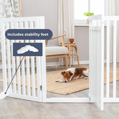 Trixie Freestanding 4-Panel Pet Gate, 31.5-in Tall Foldable Indoor Dog Barrier Fence, 81.2-in Max Width with Walk-Thru-Door, White