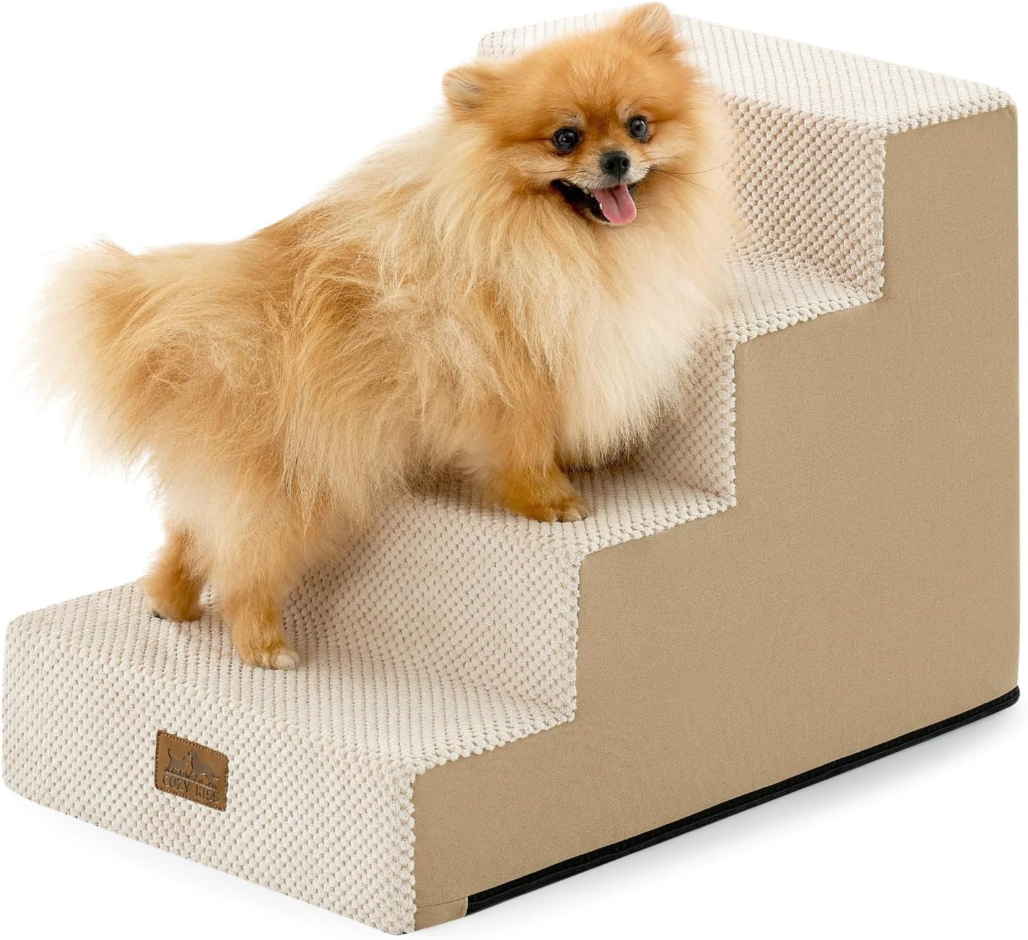 COZY KISS Dog Stairs for Small Dogs, 4 Tier Wider Pet Stairs for Couch and Beds, 17.7" H Non-Slip Dog Steps for Old Cats, Puppy, Small Medium Dogs, 17.7x23.6x17.7 inch, Beige