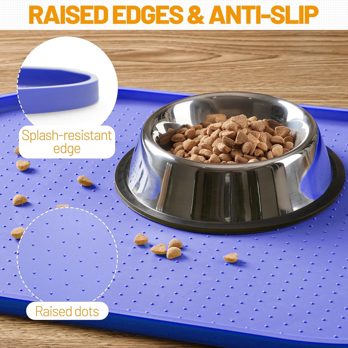 Hubulk 100% Waterproof Silicone Pet Feeding Mat with Raised Edge for Food and Water, Dog Bowl Mats, Cat Bowls Placemat with High Lip Protects Floor for Cats and Dogs (Gray, 19" L x 12" W)