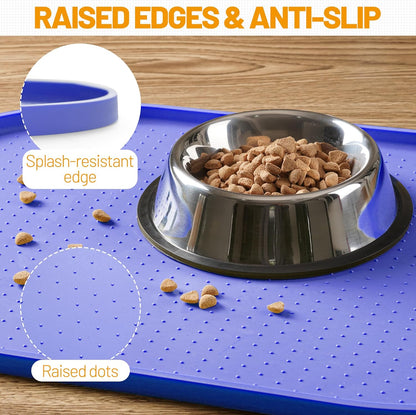 Hubulk 100% Waterproof Silicone Pet Feeding Mat with Raised Edge for Food and Water, Dog Bowl Mats, Cat Bowls Placemat with High Lip Protects Floor for Cats and Dogs (Gray, 19" L x 12" W)