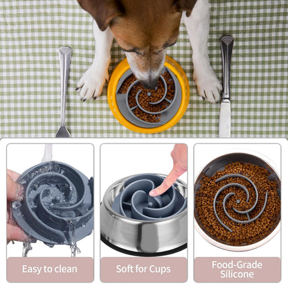Slow Feeder Dog Bowls Insert, Bestalk Soft Silicone Slow Eating Feeder Insert with Suction Cups for Small, Medium and Large Dogs, Fit into Basic and Elevated Dog Bowls, Dark Blue