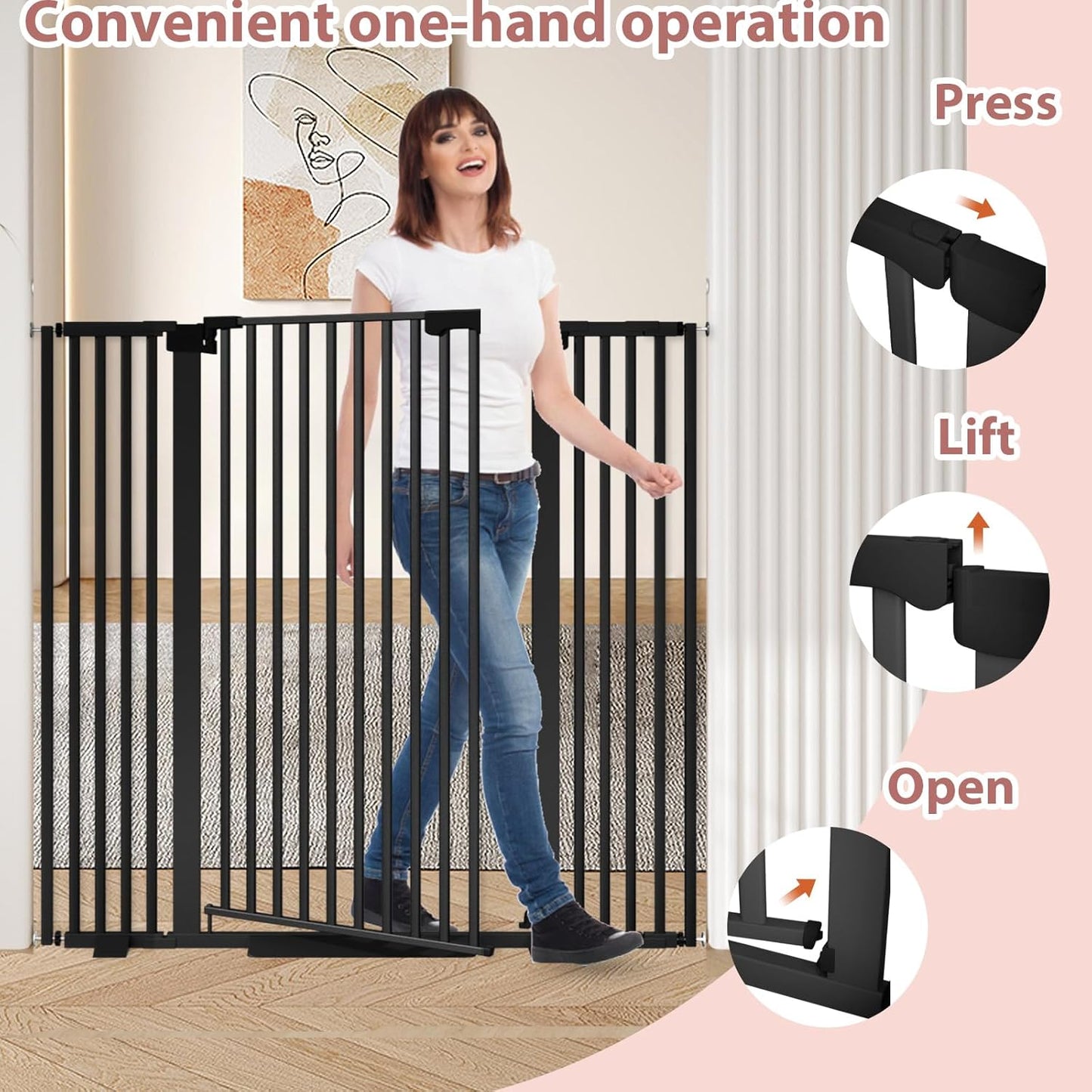 51'' Extra Tall Cat Gate for Doorways 30-40.9'' Wide, Climb Proof Pet Dog Gates for Kitten Dogs, Pressure Mounted No Drilling Cats Fence Barrier White