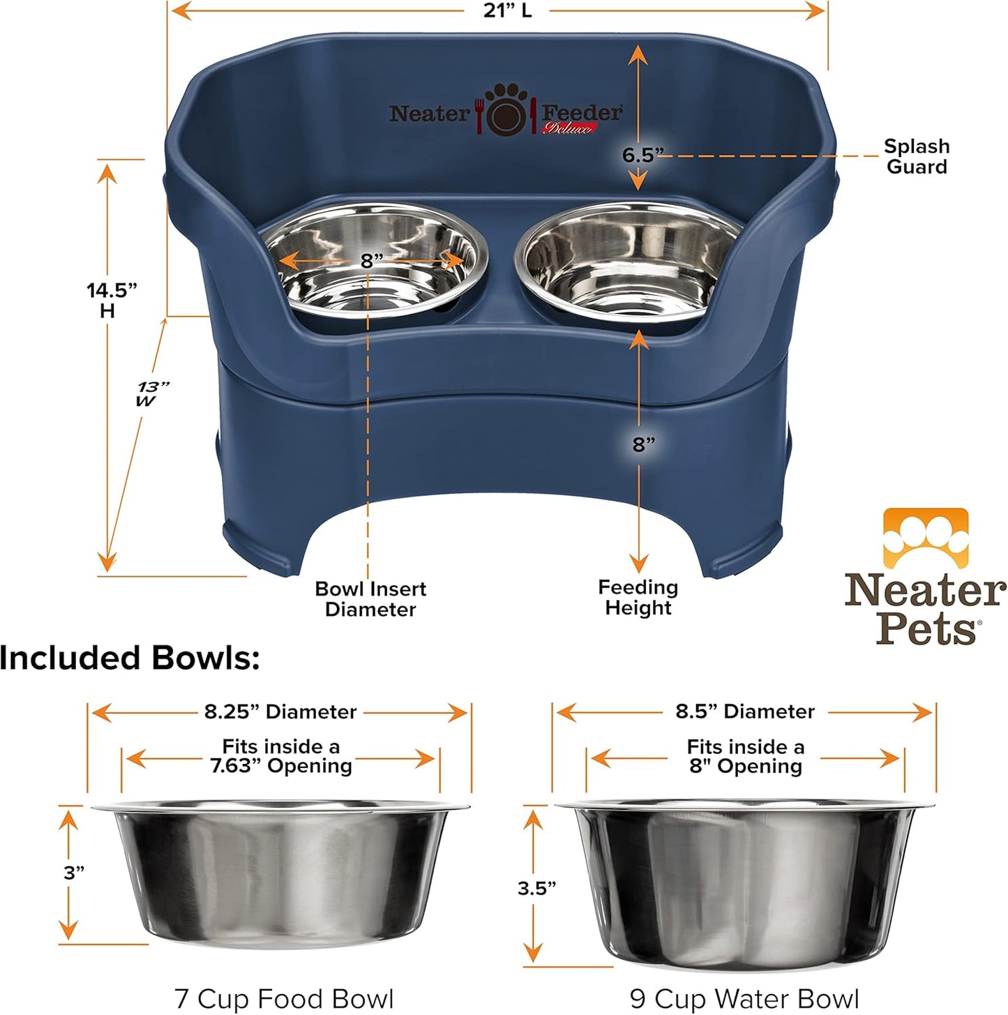 Neater Pet Brands Neater Feeder Deluxe Mess Proof Dog Bowls Elevated for Large Dogs Over 40 lbs, Made in USA, No Spill Raised Dog Food Bowl Stand Feeding Station, Food and Water Bowl Set, Black