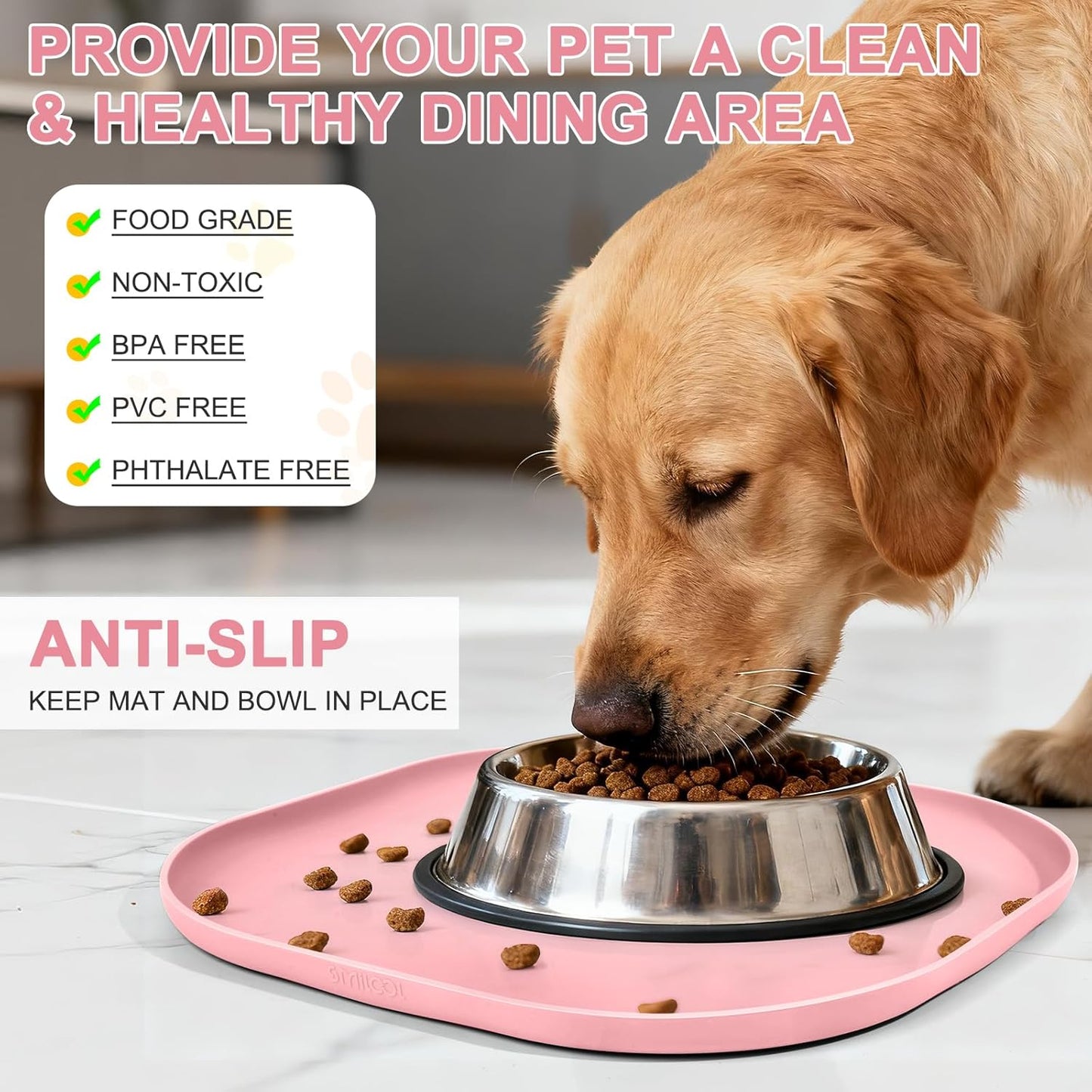 Small Silicone Pet Food Mat with Raised Edge for Food and Water Bowl, Square Dog Feeding Mats, Cat Food Trays for Floor Waterproof, Rubber Tray for Dogs and Cats, 12 x 12 x 0.7 Light Olive Green