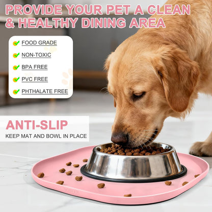 Small Silicone Pet Food Mat with Raised Edge for Food and Water Bowl, Square Dog Feeding Mats, Cat Food Trays for Floor Waterproof, Rubber Tray for Dogs and Cats, 12 x 12 x 0.7 Light Olive Green