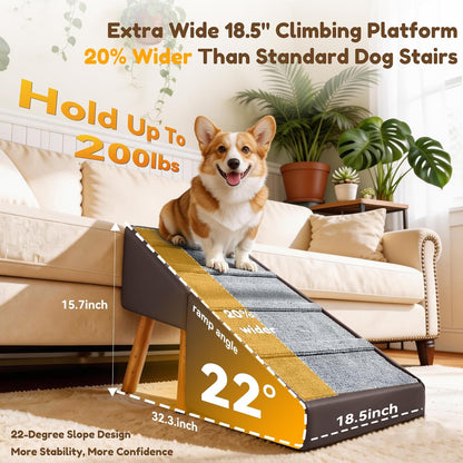 Dog Ramp for Small Dogs, 15.7" H 3-in-1 18.5" Extra Wide Foldable Ottoman & Hidden Storage Design Dog Stairs for Couch Sofa, Non-Slip Pet Steps for Puppy Senior Injured Dogs (White)