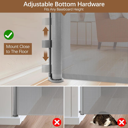 Reinforced 55" Extra Tall Pet Gate for Doorway - No Jumping Over, 55" Wide Retractable Baby Gates with Support Rods - No Crawling Under, Climb Proof Cat Gate for Stairs Tall Retractable Dog Gate/Black