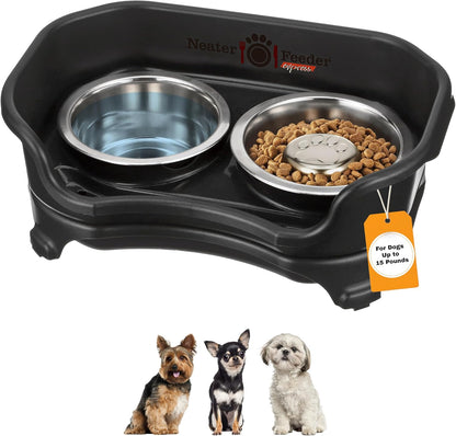 Neater Feeder Express Mess Proof Dog Bowls Elevated for Small Breeds under 15 Lb, Made in USA, No Spill Raised Dog Food Bowl Stand, Stainless Steel Food and Water Bowl Set, Feeding Station, Cappuccino