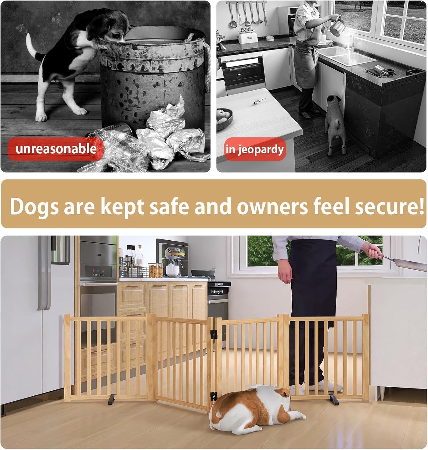 Wooden Freestanding Dog Gates,23" H Foldable Wood Pet Gate Indoor, No-Painted Puppy Gate for Doorways, Stairs, 23" Height-2 Panels