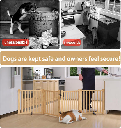 Wooden Freestanding Dog Gates,23" H Foldable Wood Pet Gate Indoor, No-Painted Puppy Gate for Doorways, Stairs, 23" Height-2 Panels