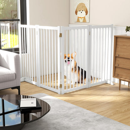 36" H Freestanding Dog Gate, Solid Wood Foldable Pet Gate with Support Feet, Wooden Tall Dog Gate for Doorway, Stairs & Indoor Use, 60" Wide Expandable Pet Fence, 3 Panels, Walnut